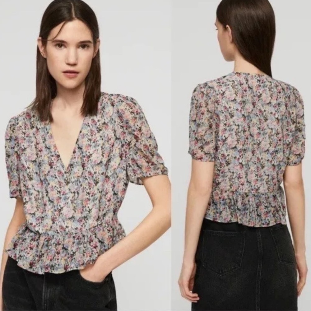 All Saints llia Sketch Top Romantic Ruffles Size 8 Cropped Silhouette Feminine